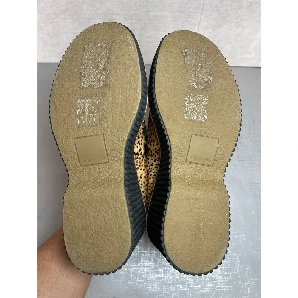 Dolce Vita Brenan Leopard Calf Hair Platform Wedge Loafers Gold Chain Size 8
